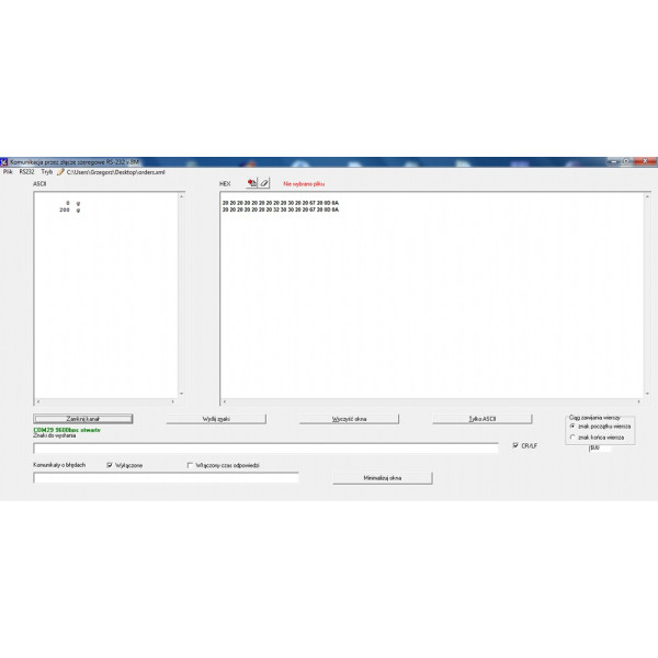 Test RS232C (program bezpłatny)